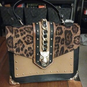 Aldo Baro Leopard Print and Black Satchel. NWT